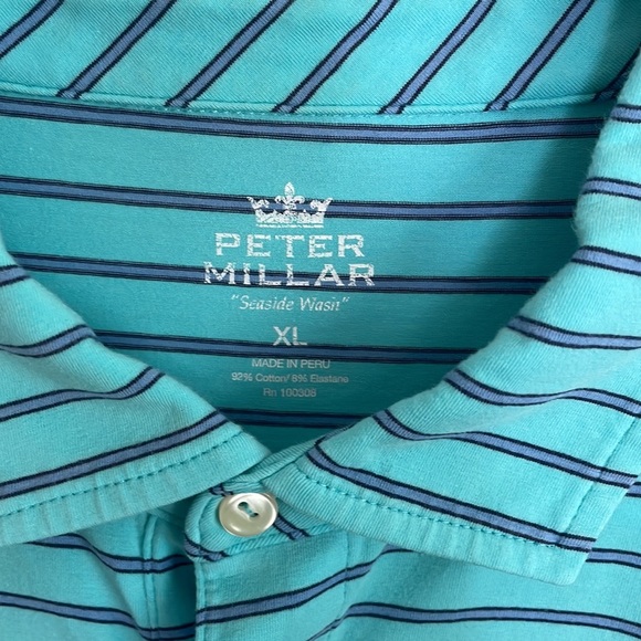 Peter Millar “Seaside Wash” 3 Button Short sleeve- Blue with Navy pin stripe-XL - Picture 2 of 12